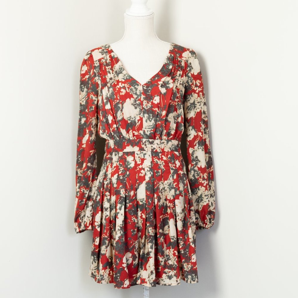 Miss Me MDD214L Red Floral Fever Pleated Flare Mini Dress